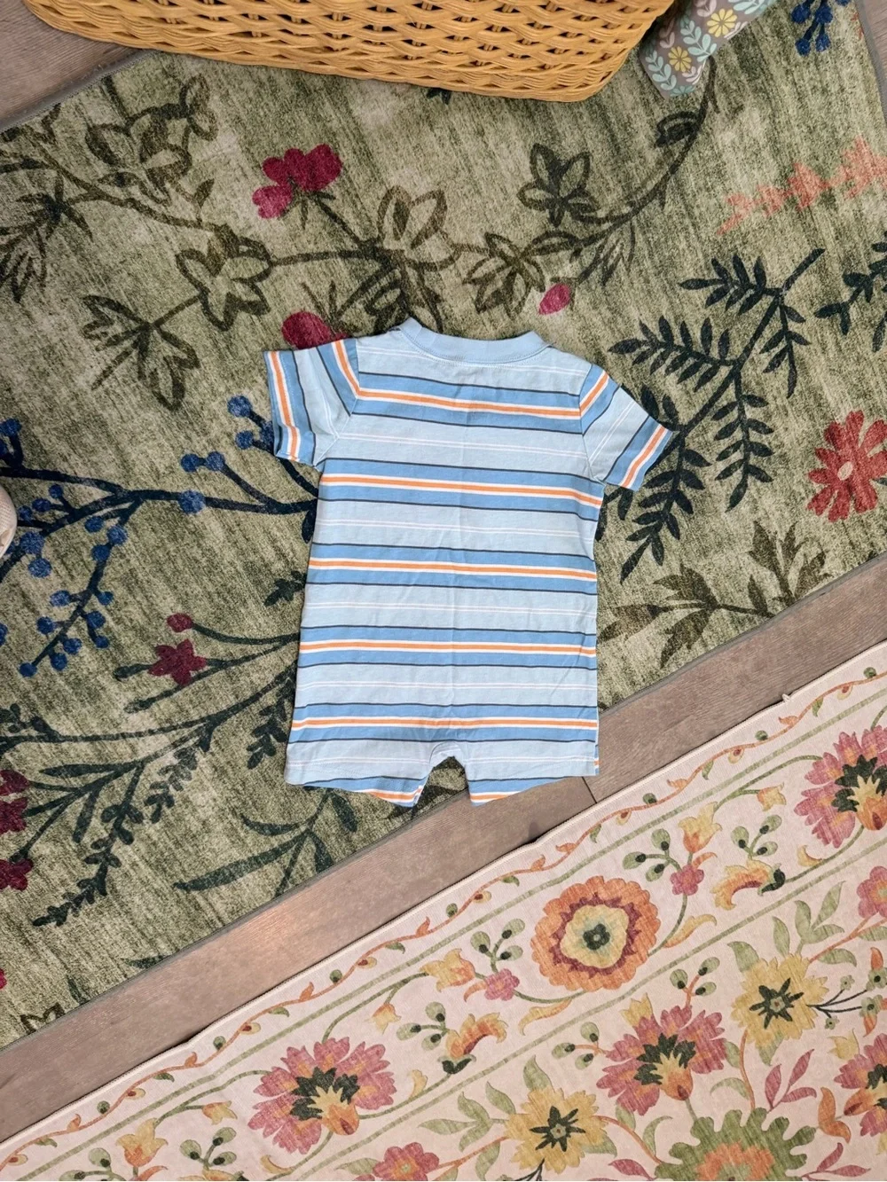 Carter's Light Blue & Orange Striped Crab Romper 6-9 Months Baby Boy